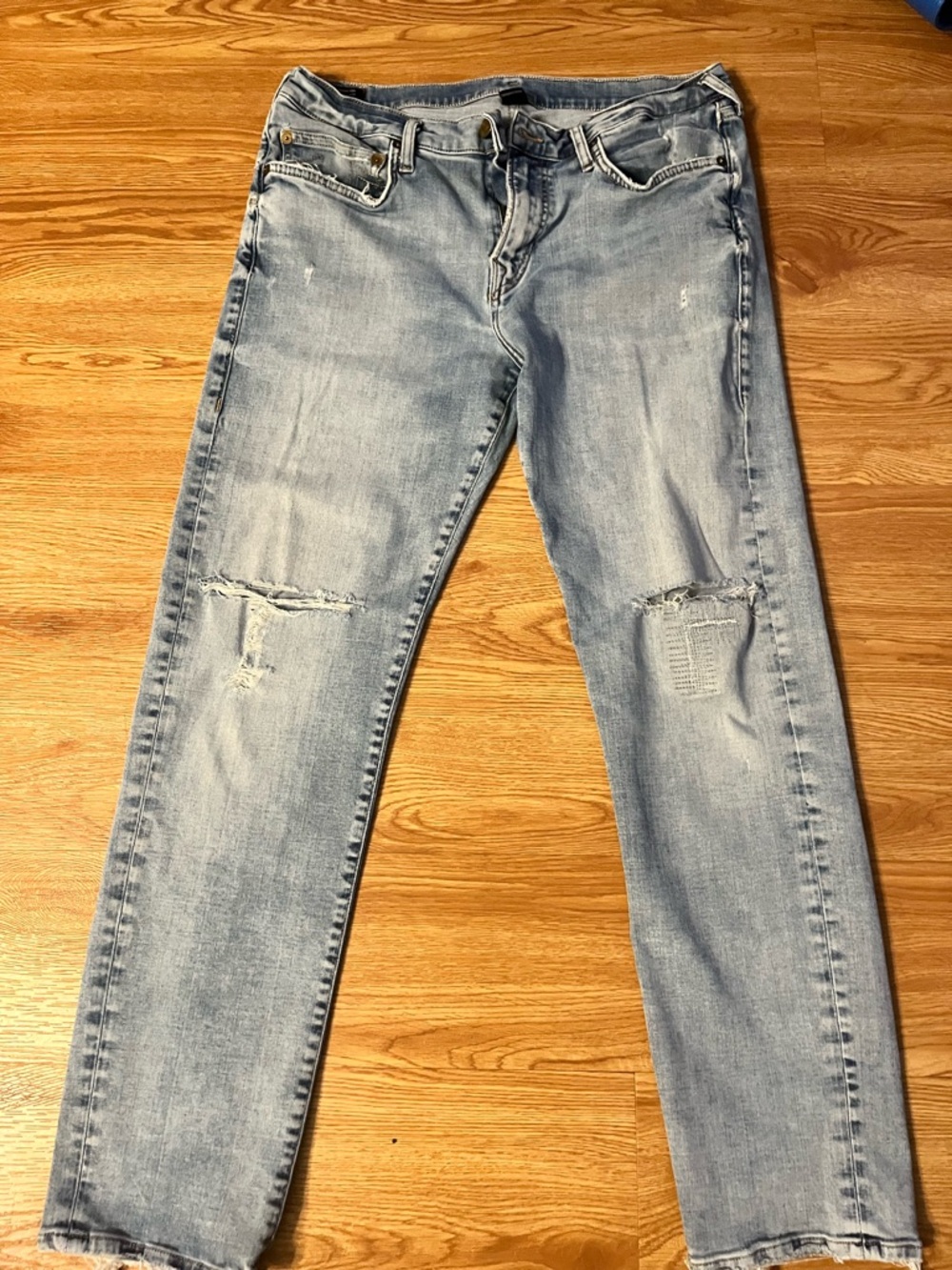True Religion Light Blue Slim Straight Jeans Sz 34 Geno